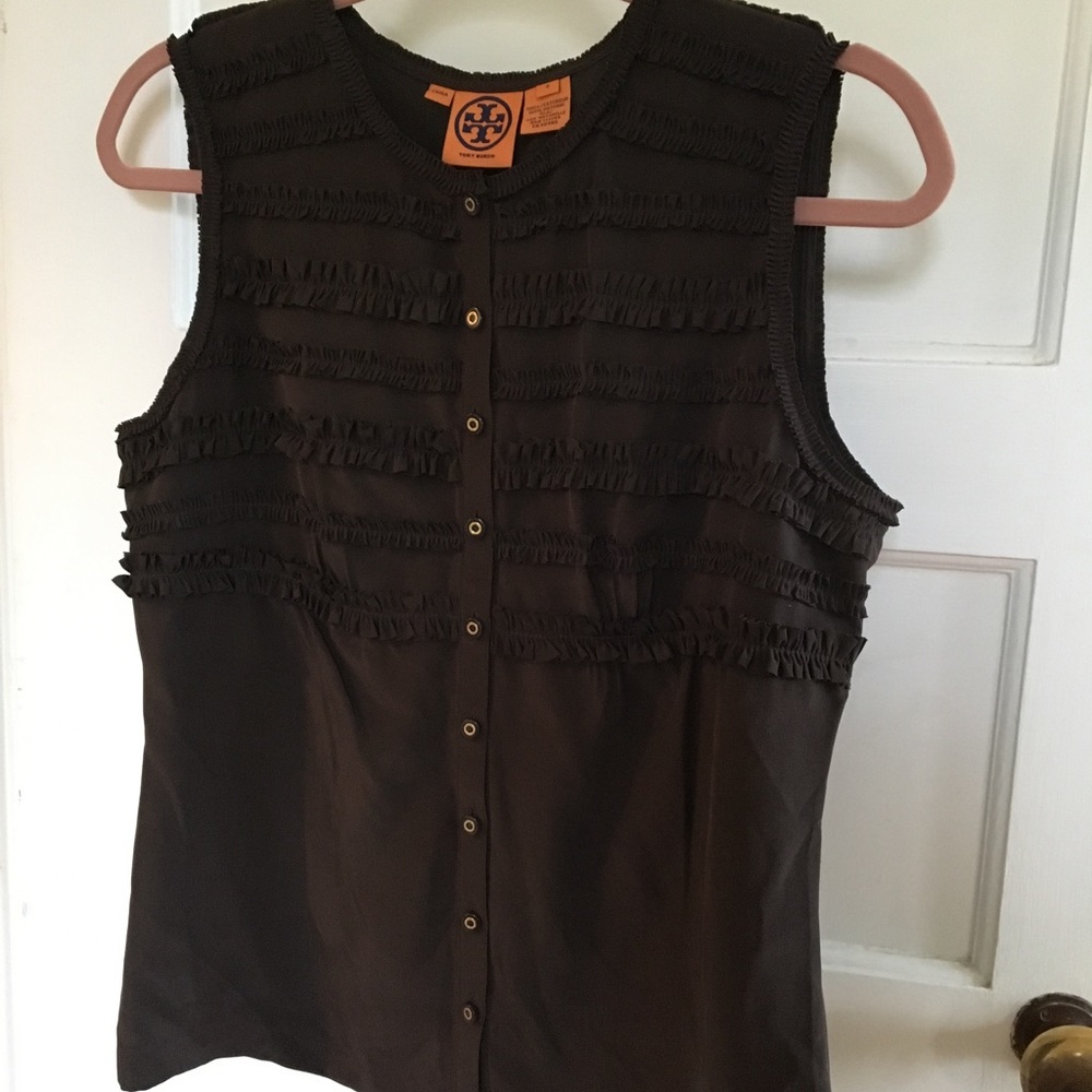 Tory Burch Brown Silk Top with Ruffles